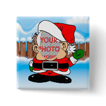 Cute Customizable Photo Santa's little helper Pinback Button