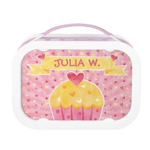 Cute Customizable Watercolor Yellow & Pink Cupcake Replacement Plate