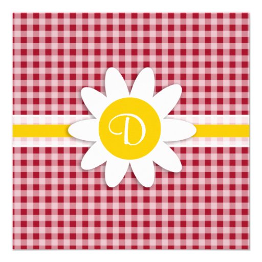Cute Daisy on Carmine Red Gingham; Checkered Custom Invitations