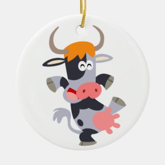 Cute Dancing Cartoon Cow Ornament