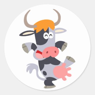 Cute Dancing Cartoon Cow Sticker
