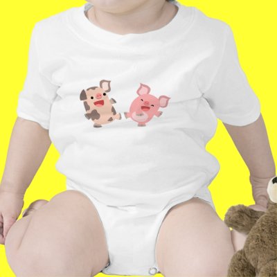Cute Dancing Cartoon Pigs Baby Apparel Shirts by Lioness_Graphics