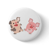 Cute Dancing Cartoon Pigs Button Badge by Lioness_Graphics Cute Dancing Cartoon Pigs Button Badge