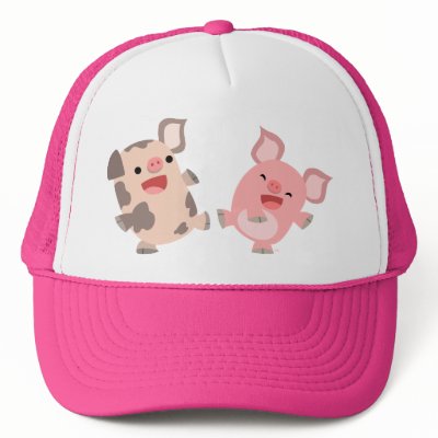 Cute Dancing Cartoon Pigs Hat by Lioness_Graphics