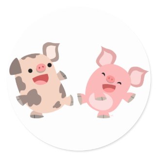Cute Dancing Cartoon Pigs Sticker sticker
