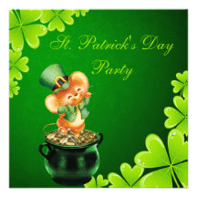 Cute Dancing Mouse St. Patrick's Day Party Personalized Invitations