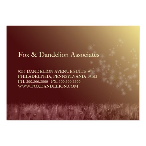 Cute Dandelions Brown + Gold Business Cards (back side)