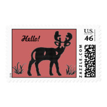 Cute Deer Hello! Postage stamps