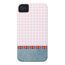 Cute Denim Girly Monogram Pink Vintage Pattern iPhone 4 Covers