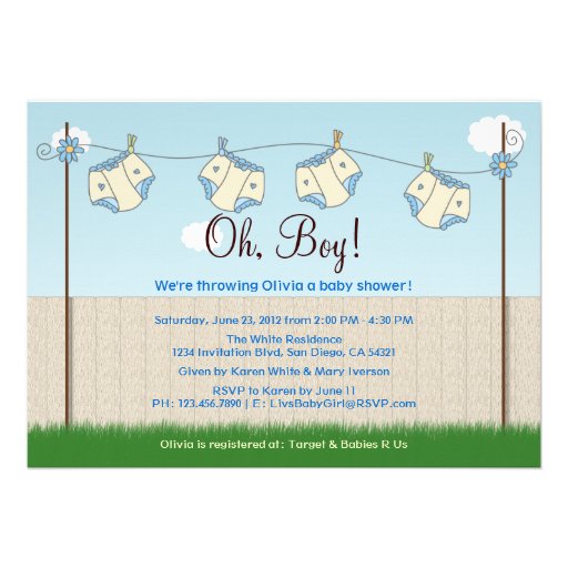 Cute Diaper Clothesline Baby Boy Baby Shower Cards