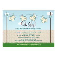 Cute Diaper Clothesline Gender Neutral Baby Shower Personalized Invitation
