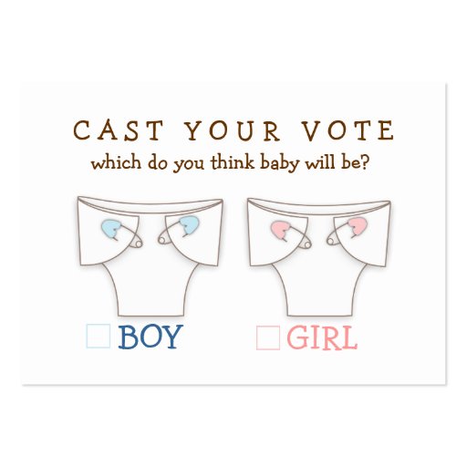 Cute Diaper Gender Reveal Cast Your Vote Ticket Business Card Template (front side)