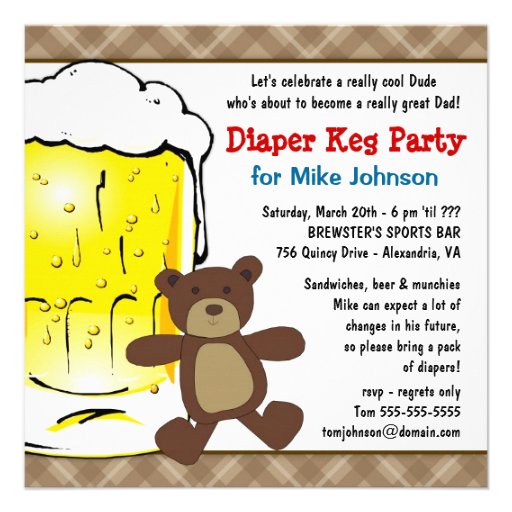 Cute Diaper Keg Invitations - New Daddy Beer Party