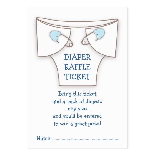 Cute Diaper w Blue Pins Baby Shower Raffle Ticket Business Card Templates (front side)