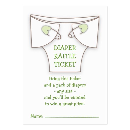 Cute Diaper w Green Pins Baby Shower Raffle Ticket Business Cards (front side)