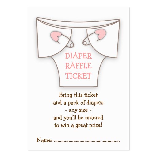Cute Diaper w Pink Pins Baby Shower Raffle Ticket Business Card (front side)