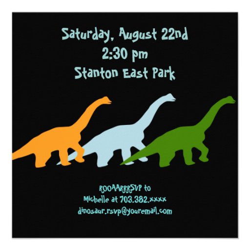 Cute Dinosaur Birthday Party Invitations Black