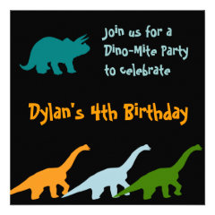 Cute Dinosaur Birthday Party Invitations Black