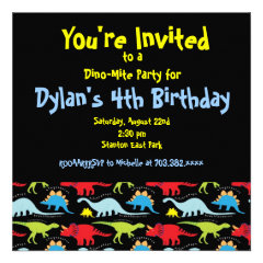 Cute Dinosaur Birthday Party Invitations Black