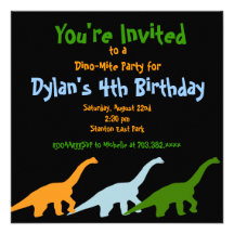 Cute Dinosaur Birthday Party Invitations Black