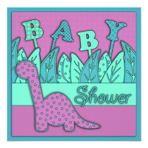 Cute Dinosaur Theme Baby Shower - Purple Turquoise Personalized Announcement