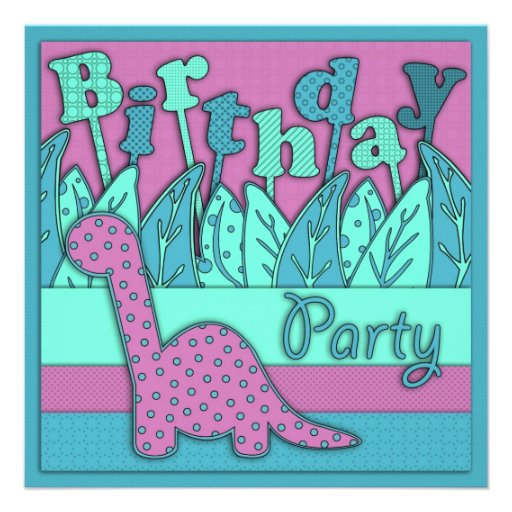 Cute Dinosaur Theme Birthday Party - Turquoise Personalized Announcements