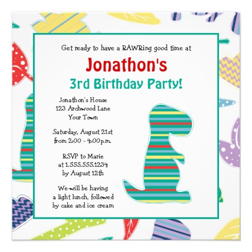 Cute Dinosaur Theme Kids Birthday Party Invitation