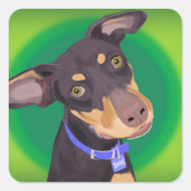 Cute Doberman Mix Dog on a Green Background Sticker