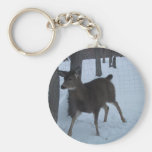 Cute Doe Deer Walking In The Heavy Snow Near Trees Keychains