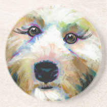 Cute dog adorable face fun colorful art painting coasters