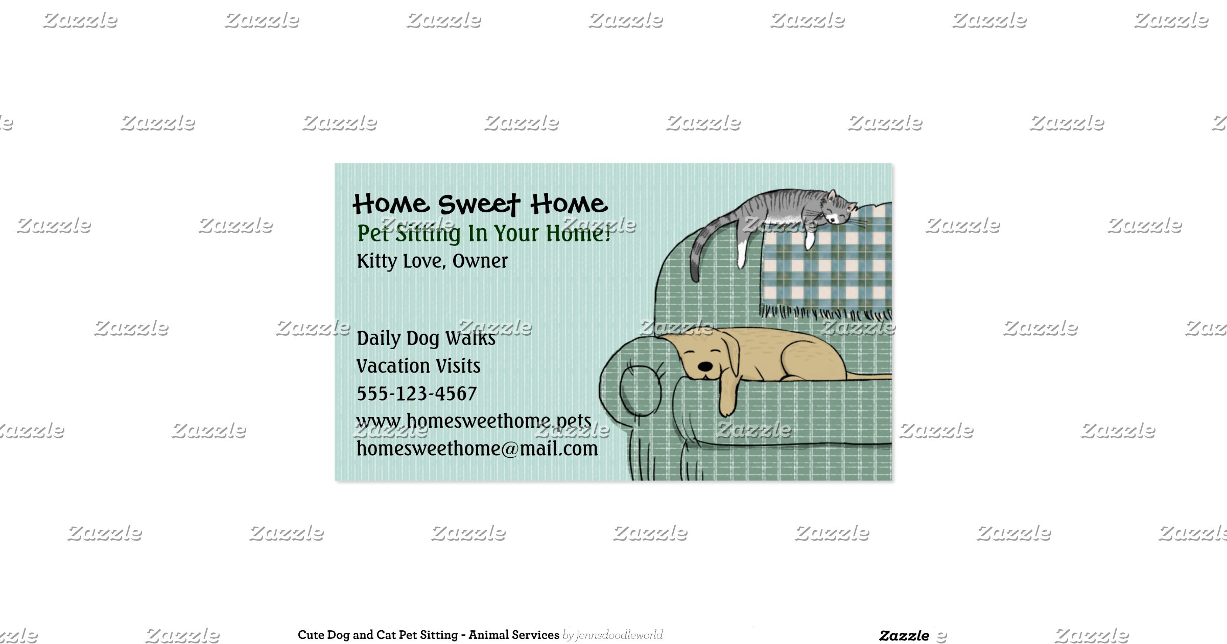 Cute Dog and Cat Pet Sitting Animal Services DoubleSided Standard Business Cards (Pack Of 100