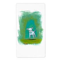 Cute dog little white puppy floating fun happy art personalized shipping labels