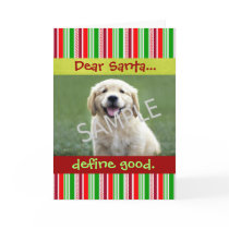 Cute Dog Photo Christmas Greeting Card Stripes