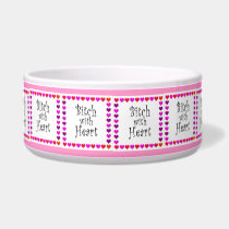 Cute Dog with Heart Dog Bowl - Pink Background