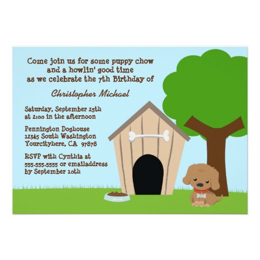 Cute doggie house boy's birthday party invitation