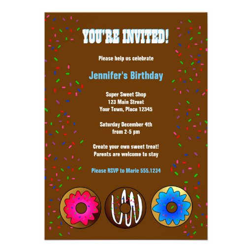 Cute Donut Party Birthday Invite 5 x 7 - Blue