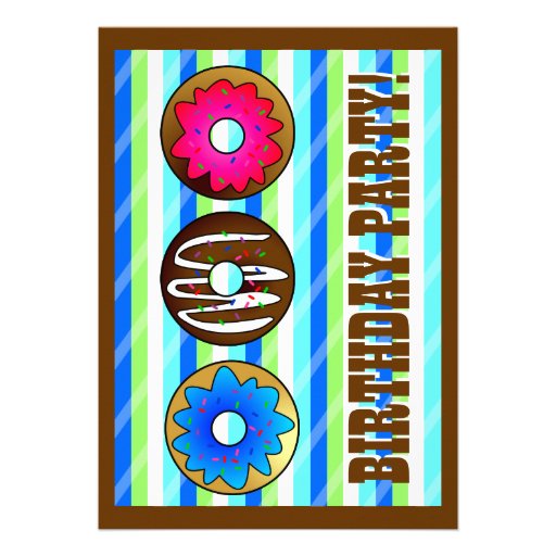 Cute Donut Party Birthday Invite 5 x 7 - Blue