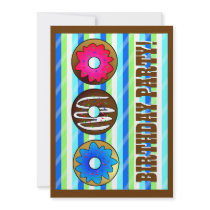 Cute Donut Party Birthday Invite 5 x 7 - Blue