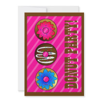Cute Donut Party Birthday Invite 5 x 7 - Pink
