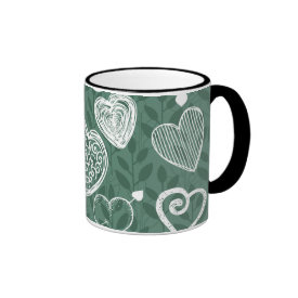 Cute Doodle Hearts and Flourish Pattern Mugs