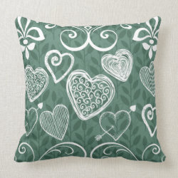 Cute Doodle Hearts and Flourish Pattern Throw Pillows