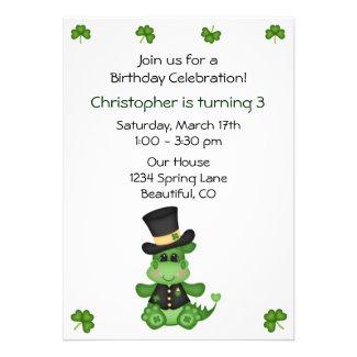 Cute Dragon and Clovers Birthday Invite for Boys