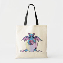 Cute Dragon Baby in Cracked Egg - Blue / Purple Tote Bags