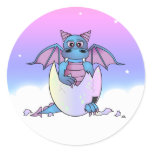 Cute Dragon Baby in Cracked Egg - Blue / Purple Stickers