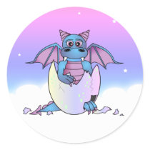 Cute Dragon Baby in Cracked Egg - Blue / Purple Stickers