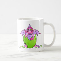 Cute Dragon Baby in Cracked Egg - Pink / Purple Coffee Mugs