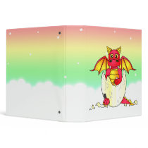 Cute Dragon Baby in Cracked Egg - Red / Yellow 3 Ring Binder