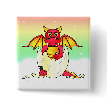 Cute Dragon Baby in Cracked Egg - Red / Yellow Pins