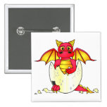 Cute Dragon Baby in Cracked Egg - Red / Yellow Pinback Button