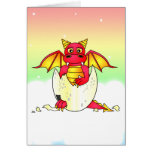 Cute Dragon Baby in Cracked Egg - Red / Yellow Greeting Cards